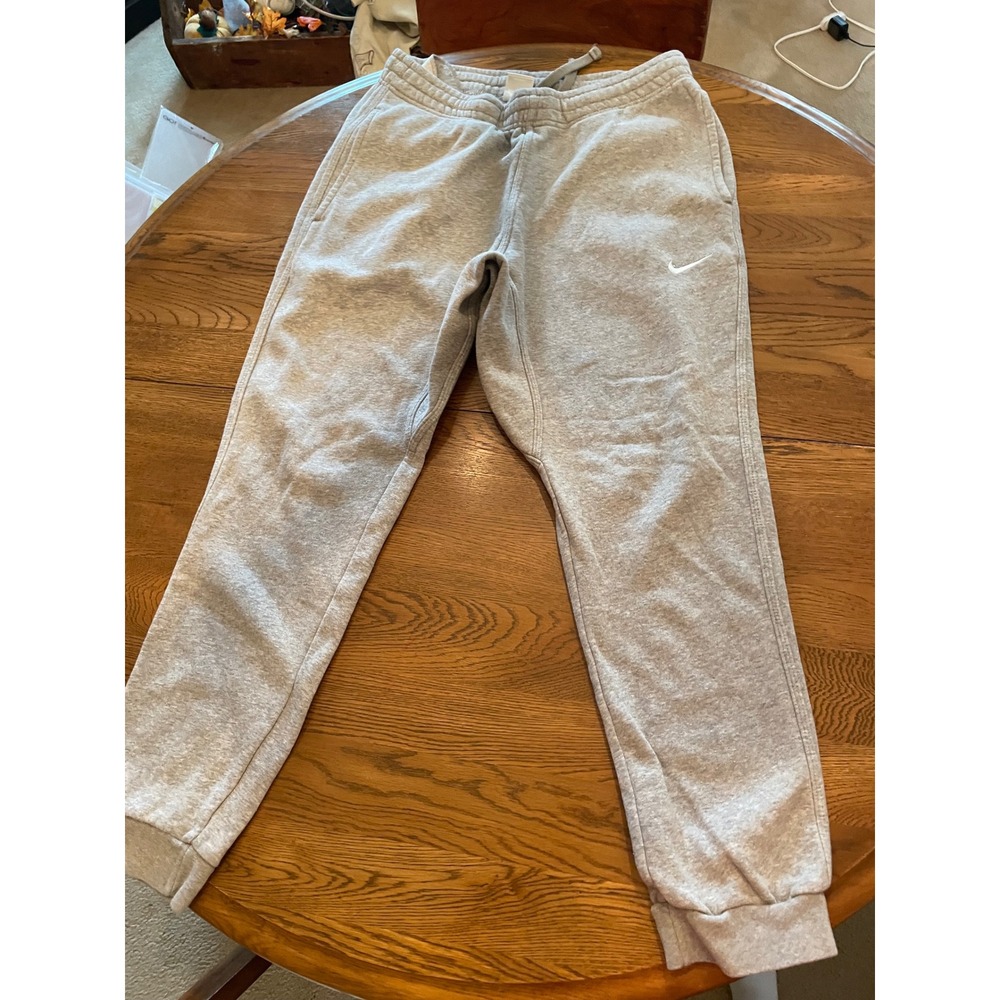 Nike Mens Fleece Joggers Heather Gray Sweatpants Size Large Embroidered Swoosh